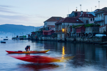 Canoes at Fishing Town of Combarro in Pontevedra Estuary at Low Tide Galicia