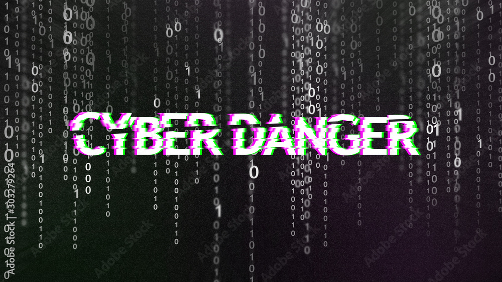 Leinwandbilder cyber danger inscription over grey binary code stream matrix background