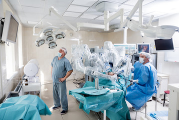 Modern surgical system. Medical robot. Minimally invasive robotic surgery.