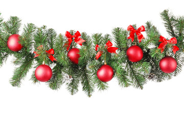 Naklejka na ściany i meble Beautiful Christmas tree branch on white background