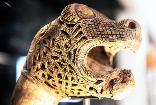 Oslo Norway - October 19, 2019: Viking drakkar in the Viking Museum in Oslo Norway.