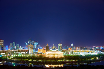 Evening view of the city of Nur Sultan. Nur-Sultan is the capital of Kazakhstan.The Ak Orda...