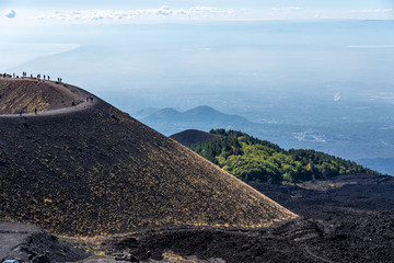 small crater on etna volcano near messina on sicily island, italy