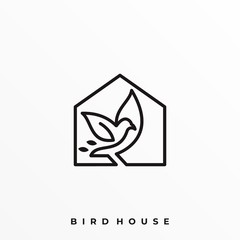 Bird With House Line Art Illustration Vector Template © Artnivora