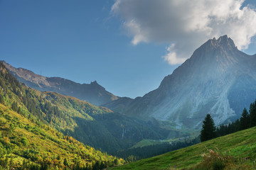 Fototapeta premium Fantastic trekking of the beautiful French Alps with majestic peaks of rocky mountains.