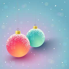 Christmas card with balls on snow
