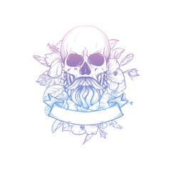 Skull with moustaches and beard