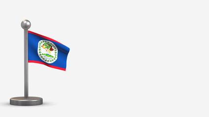 Belize 3D waving flag illustration on tiny flagpole.