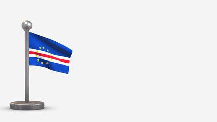 Cape Verde 3D waving flag illustration on tiny flagpole.