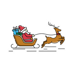 Santa Claus on a sleigh with deer vector illustration isolated on white background. Christmas Santa Claus in trendy flat design style. Santa Claus vector icon modern and simple flat design.