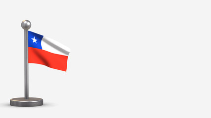 Chile 3D waving flag illustration on tiny flagpole.
