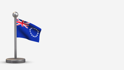 Cook Islands 3D waving flag illustration on tiny flagpole.