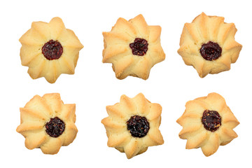 Set of various shape homemade cookies with jam isolated