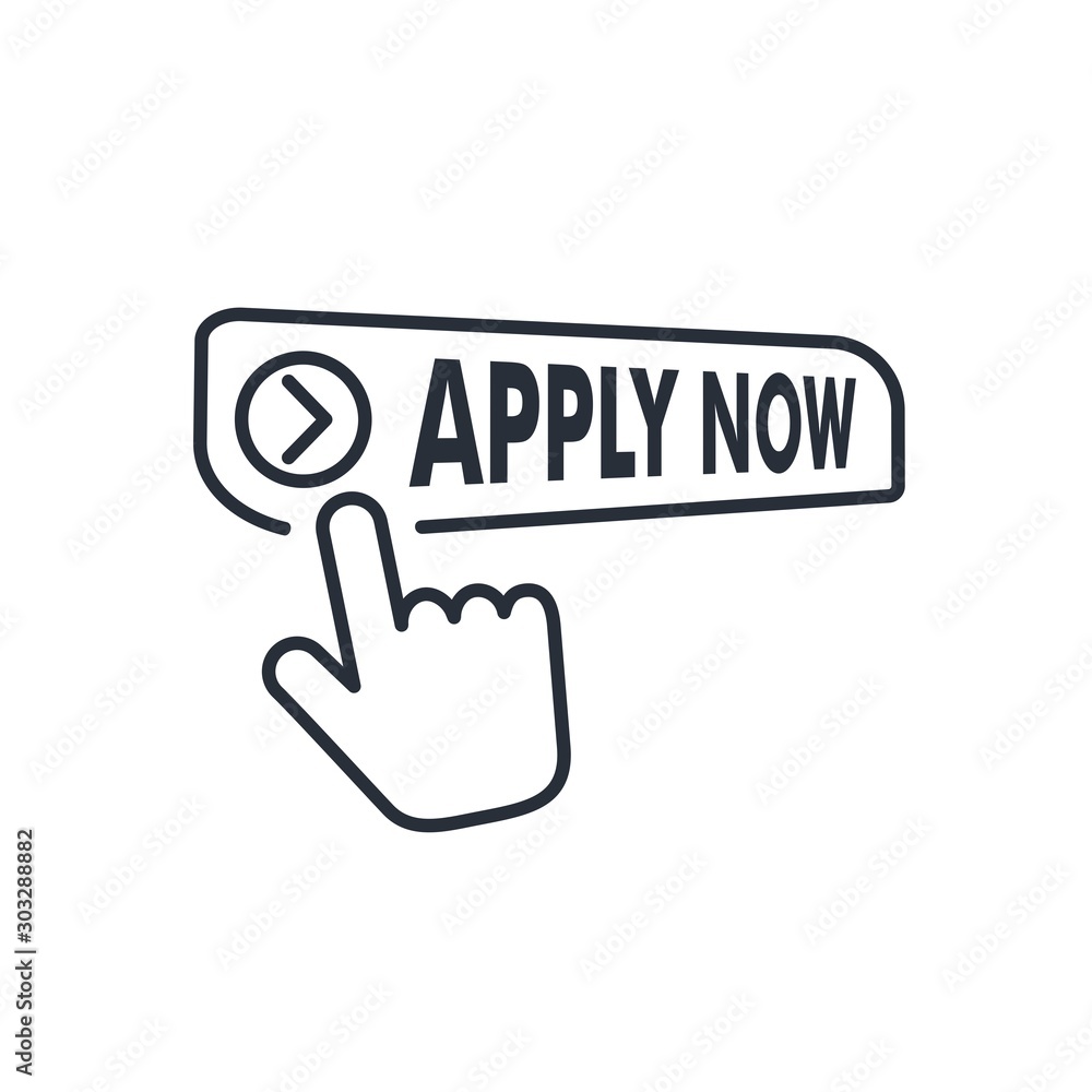 Poster apply now icon in flat style. vector image on a white background. click button business concept.