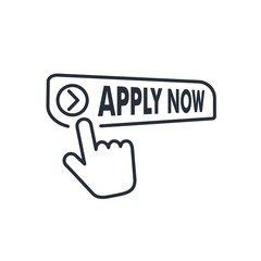 Apply now icon in flat style. Vector image on a white background. Click button business concept.