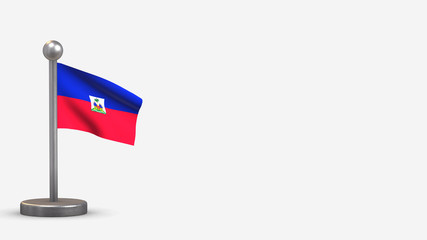 Haiti 3D waving flag illustration on tiny flagpole.