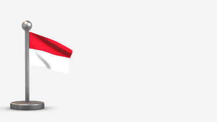 Indonesia 3D waving flag illustration on tiny flagpole.