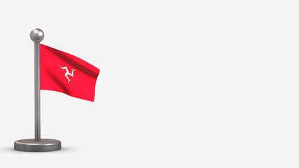 Isle Of Man 3D waving flag illustration on tiny flagpole.