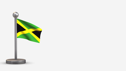 Jamaica 3D waving flag illustration on tiny flagpole.