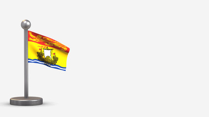 New Brunswick 3D waving flag illustration on tiny flagpole.