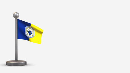 Trenton New Jersey 3D waving flag illustration on tiny flagpole.