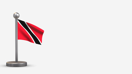 Trinidad And Tobago 3D waving flag illustration on tiny flagpole.