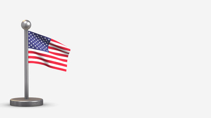 Fototapeta premium United States 3D waving flag illustration on tiny flagpole.