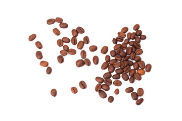 Coffee beans isolated on a white background area for copy space.