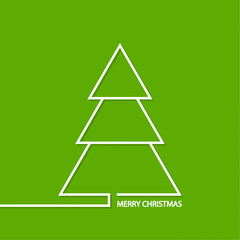 Vector christmas tree on green background. Christmas greeting card.