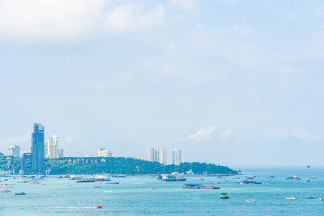Beautiful landscape and sea ocean with white cloud and blue sky around Pattaya city