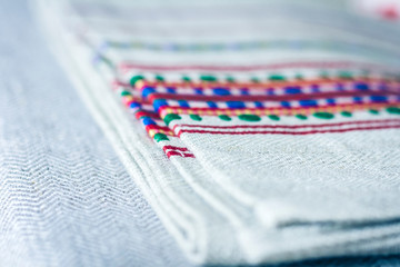woven linen towels with embroidery, traditional handmade in Ukraine.