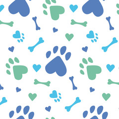 Naklejka na ściany i meble Paws pattern. I love animals, my pet, my dog and cat. Desigh for pets fabric and textile. Simple composition. Print for textiles and posters of veterinary clinics. Silhouette of cute paws. Vector Eps