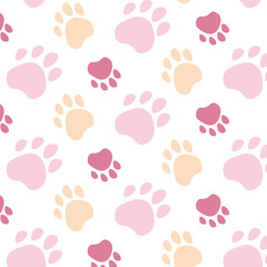 Fototapeta na wymiar Paws pattern. I love animals, my pet, my dog and cat. Desigh for pets fabric and textile. Simple composition. Print for textiles and posters of veterinary clinics. Silhouette of cute paws. Vector Eps