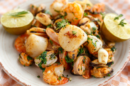 seafood.  scallops, shrimp and mussels