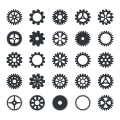 Gear icons set. Vector transmission cog wheels and gears isolated on white background