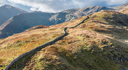 Aerial View over Mountain Range in Lake District