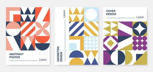 Minimalist style posters set. Abstract geometric coveres collection. Bauhaus background design. Vector illustration.