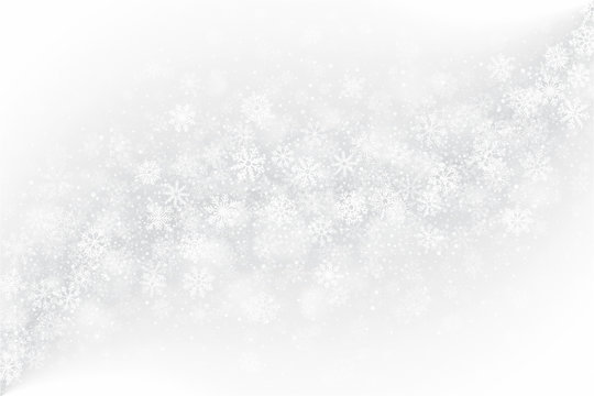 Frozen Window Glass Effect With Realistic Snowflakes Overlay On Light Muted Silver Background. Merry Christmas, Xmas, Happy New Year, Noel, Yule Winter Season Holidays Abstract Illustration
