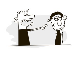 Angry man yells at another, negative emotions concept vector Illustration. Bad habits.