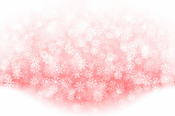 Fototapeta premium Merry Christmas Falling Snow 3D Effect With Realistic Snowflakes Overlay On Light Muted Red Background. Xmas, Happy New Year, Noel, Yule Winter Season Holidays Abstract Illustration In High Definition
