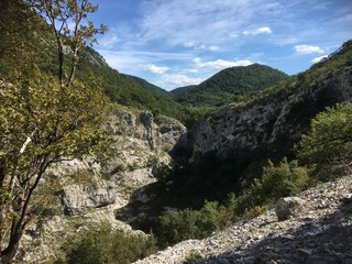 green landscape in mountains