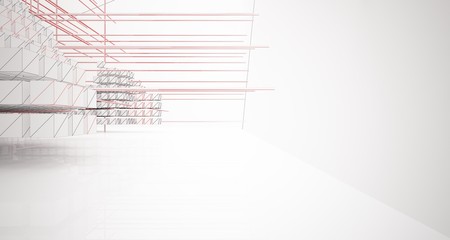 Drawing abstract architectural white interior from an array of cubes with large windows. 3D illustration and rendering.