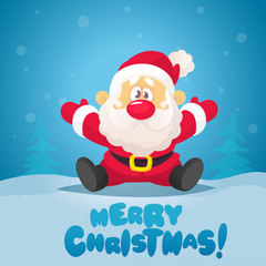 Merry Christmas and happy new year greeting card with cute Santa Claus. Holiday cartoon character vector.
