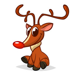 Funny cartoon red nose reindeer.  Christmas vector illustration isolated