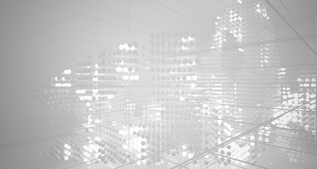 Fototapeta premium Abstract white architectural interior from an array of spheres with neon lighting. 3D illustration and rendering.
