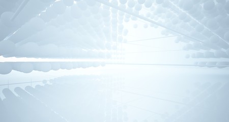 Abstract white architectural interior from an array of spheres with large windows. 3D illustration and rendering.