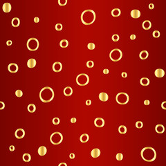 Seamless simple texture with hand drawn abstract golden circles on dark red background; Vector endless pattern with doodle ovals for decor, fabric print, gift wrap, invitation, banner, wrapping paper