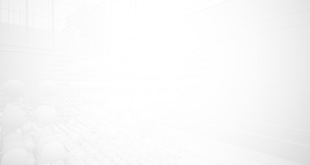 Abstract white architectural interior from an array of spheres with large windows. 3D illustration and rendering.
