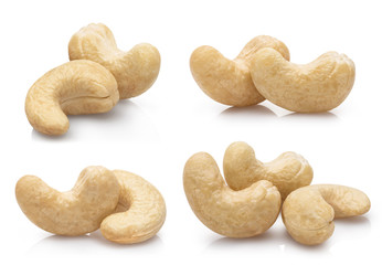Collection of delicious cashew nuts, isolated on white background