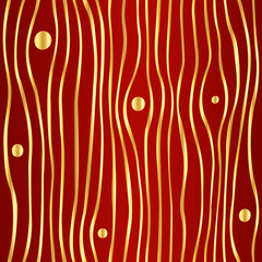 Seamless simple doodle texture with hand drawn abstract golden tapes on dark red background; Vector endless wavy pattern with curves for decor, fabric print, gift wrap, invitations or wrapping paper